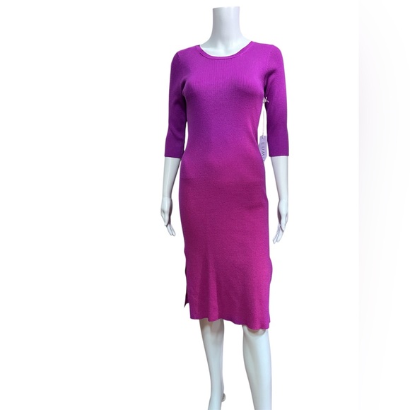 LUMIERE fuschia  ribbed midi dress with front or back tie. - Picture 1 of 7